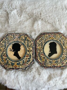 Vintage Mosaic Silhouette Wall Art - Cream & Multicolor Frames